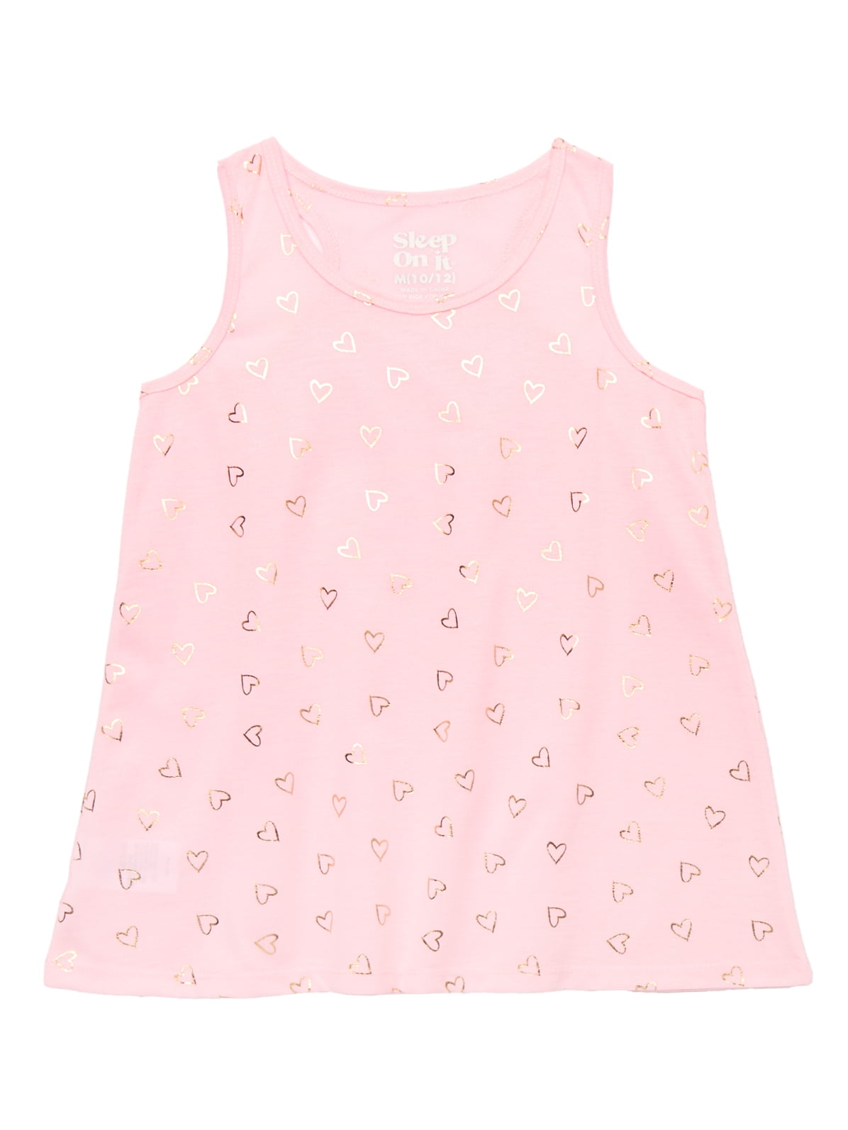 Sleep On It Girls Metallic Heart Print Tank and Shorts with Scrunchie Pajama Set, 3-Piece, Sizes 7-16