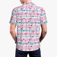 thumbnail image 3 of Balery Striped Flamingo Printed Men’s Short Sleeve Polo Shirt, Midweight Men's Shirt,Golf Polo shirts -Medium, 3 of 8