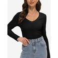 thumbnail image 3 of Womens Fall Deep V Neck Long Sleeve Shirts Modal Slim Fit Basic Tee Tops, 3 of 6