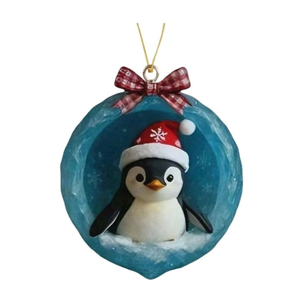 Adorno de cueva de cristal de hielo | Decoración de animales del bosque invernal | Adorno de árbol de Navidad acrílico 2D con detalles de copos de nieve para decoración navideña | Juego de 1