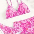 thumbnail image 4 of Akiihool Girls' 3 Piece Set Floral Print Bikini Swimsuit with Drawstring Beach Skirt Cute Ruched Bathing Suit, Hot Pink Size 140, 4 of 6