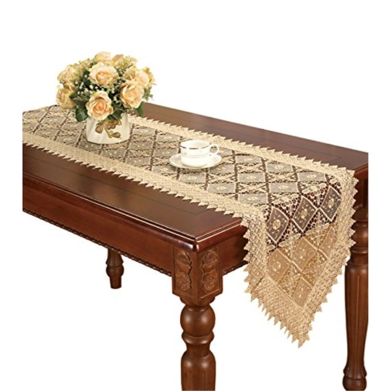 Simhomsen Beige Lace Table Runner and dresser scarf Embroidered 16 By