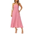 thumbnail image 4 of INSPIRE CHIC Women's Gingham Strapless Maxi Dress 2025 Casual Sleeveless Off Shoulder Smocked Beach Long Sundress M Red, 4 of 6