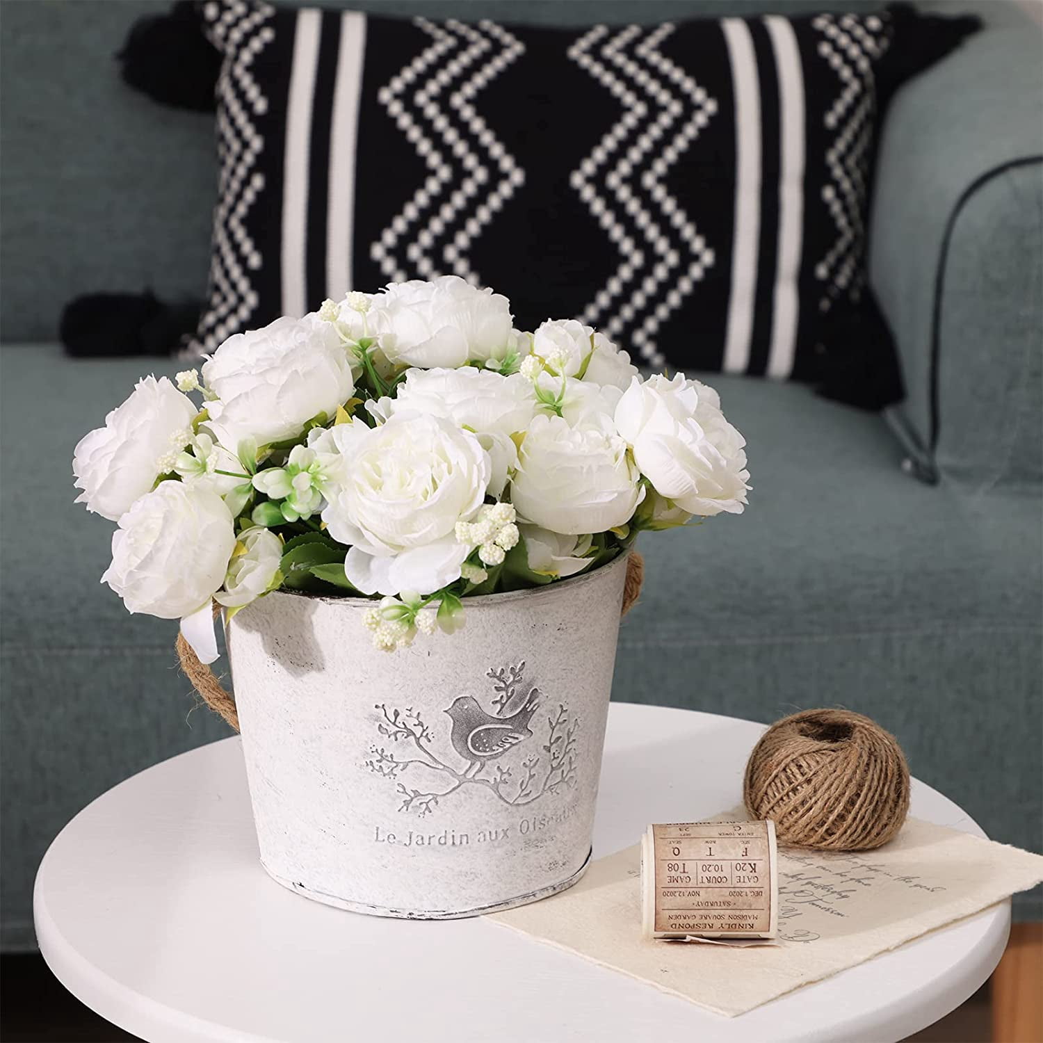 White Artificial Flowers Fake Flowers Bulk, 6 Bundles, Faux White Silk Peonies Bouquet for Farmhouse Home Vase Boho Wedding Table Centerpiece Decoration