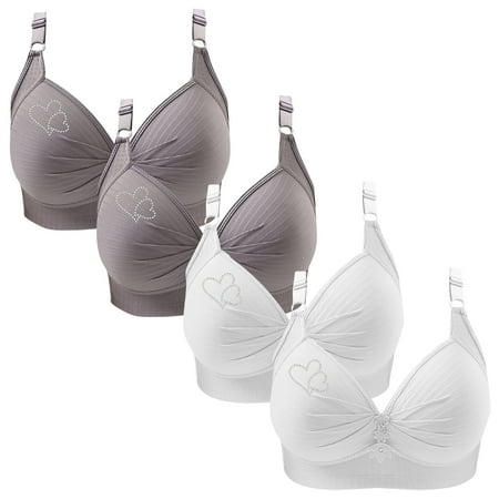 Clearance TOUMENY Nude Bra Back Smoothing Bra 4PC Woman s Printing Gathered Together Large Size Daily Bra Underwear No Rims