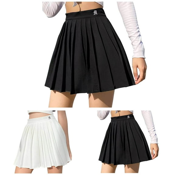 Elainilye Fashion Pleated Skirt Fancy High-Waist Slim Elastic Casual Pleated Frilly Skirt,Black