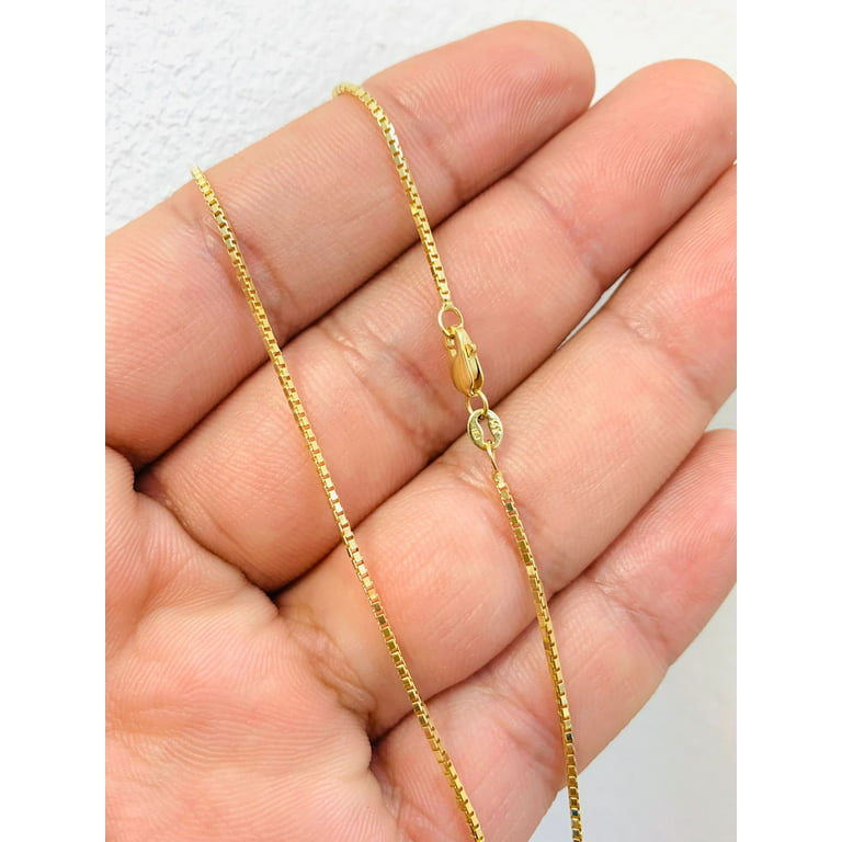 Cadena de Oro Solido Real 14K Box Link Para Ninos Collar Sper Delicado 16 inch 0.8mm / 14K Yellow Gold Box Link Chain Dainty Necklace for Kids, Girl's
