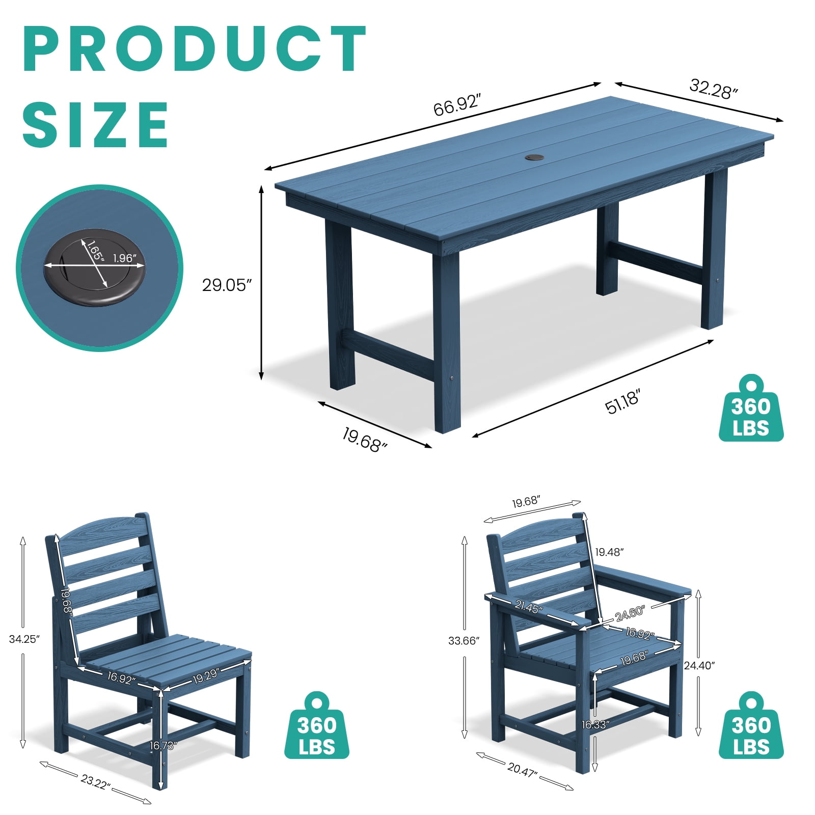 LOYALICE 7 PC Outdoor Patio Furniture Set, Patio Dining Sets, 6 Chairs and 1 Table, Navy Blue
