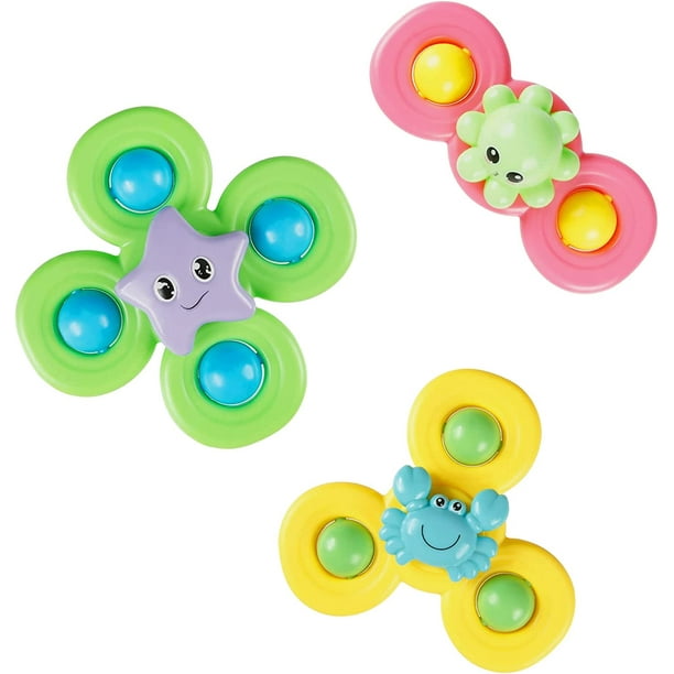 Juego de 3 juguetes giratorios para niños, con ventosas, divertidos spinners para el baño. Regalos para bebés y cumpleaños.