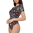 thumbnail image 2 of KLL Women 's Crew Neck Bodysuit Jumpsuits Snakes And Snake Fruit Print Short onesies Stretch T Shirts, 2 of 7