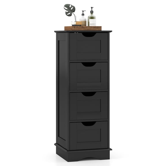 Gymax 4-Drawer Bathroom Cabinet w/Cut-out Handles Anti-toppling Device Narrow Entryway Black