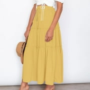 Womens Maxi Skirts Elastic Waist Boho Long Skirts for Women Casual Vacation Solid Color Womens Skirts Flowy Ankle-Length Skirts
