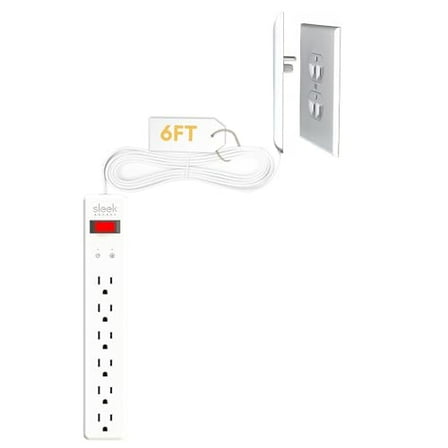 Sleek Socket Outlet Concealer Inverted 6-ft Extension Cord with Multiple Outlets Surge Protector
