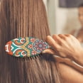 thumbnail image 4 of Retro Hippie Hair Brush, Plaid Pattern Paddle Detangler with Soft Bristles and Wooden Handle, Great for Curly Straight Hair, Aesthetic Styling, 4 of 8