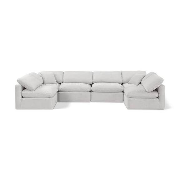 Meridian Furniture Indulge 199" Velvet U-Shaped Modular Sectional in Cream