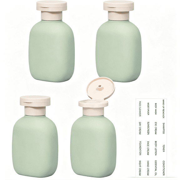 RAGUPEL 3.4 Oz Small Plastic Travel Shampoo Bottles,Empty Plastic Squeeze Bottles with Flip Cap for Toiletries,Leakage-Proof Travel Shampoo and Conditioner Bottles (4 Pack,Green)