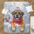 thumbnail image 4 of Playful Boxer Welcomes Winter Snowy Day with Cardinal Bird Cozy Sherpa Blanket Boxers Dog Lover Gifts Idea Warm Soft Throw Blanket - 2017, 4 of 5