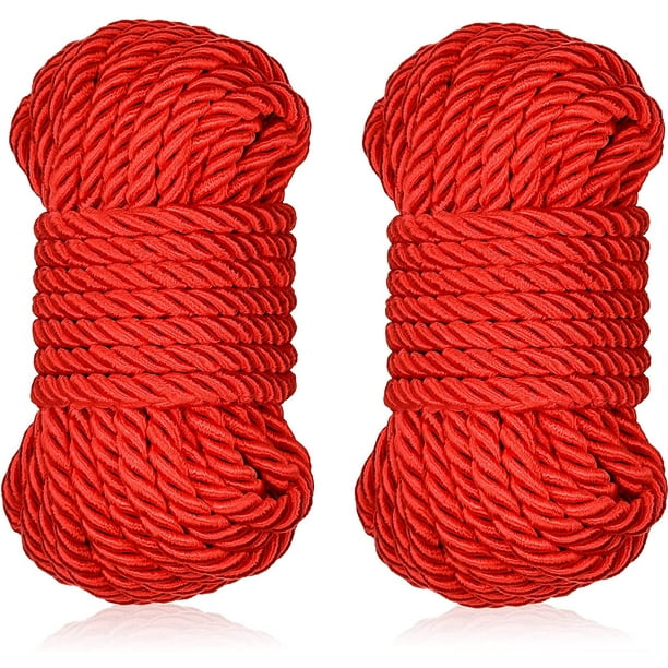 Braided Twisted Silk Ropes 8mm Diameter Soft Solid Braided Twisted Ropes  Decorative Twisted Satin Shiny Cord Rope for All Purpose and DIY Craft  (Red,2