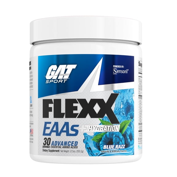 GAT SPORT Flexx EAAs   Hydration, Advanced Essential Amino Acids, 30 Servings (Blue Razz)