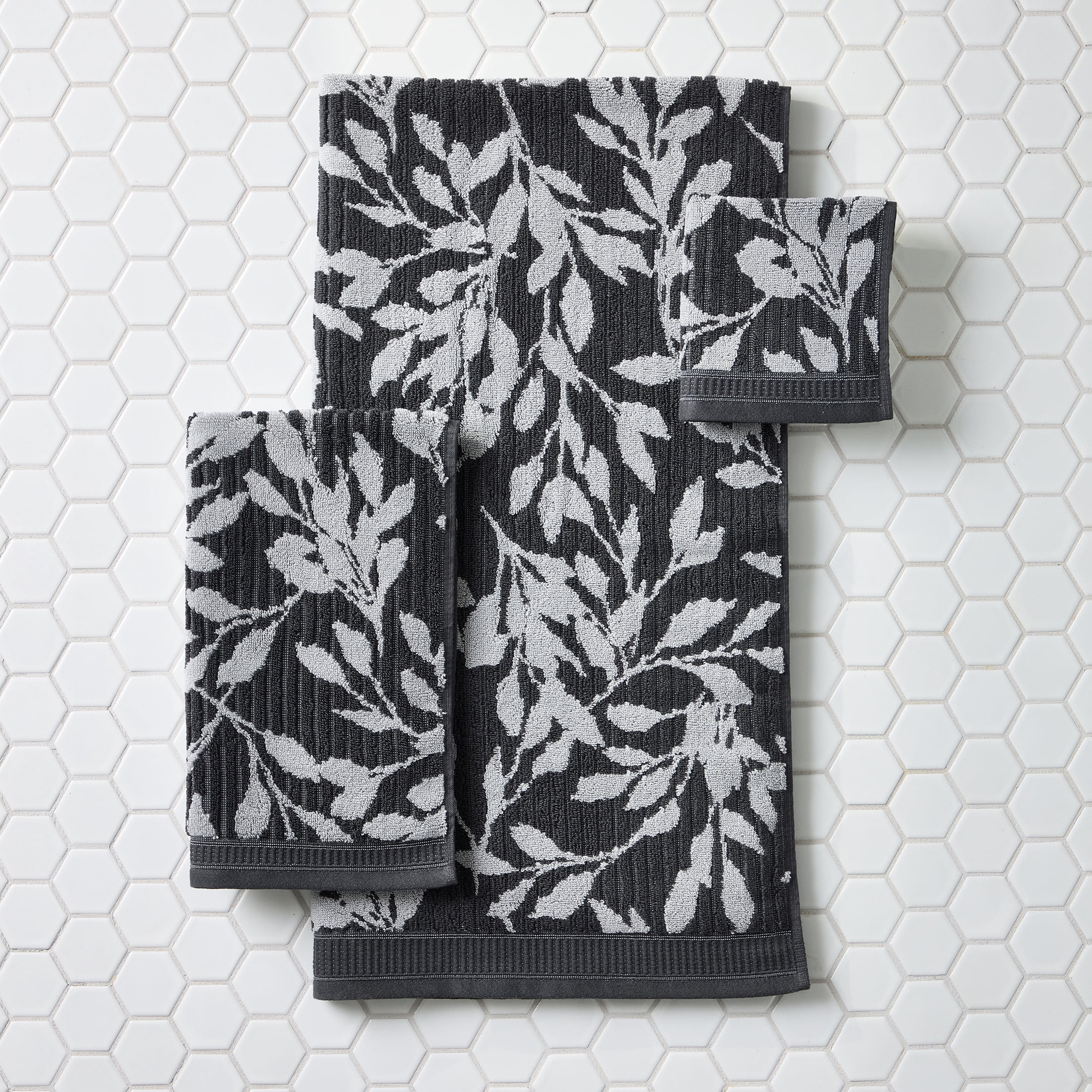 Better Homes & Gardens Signature Soft Floral 6 Piece Towel Set,Grey Shadow/Soft Silver