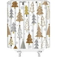 thumbnail image 3 of Christmas Tree Shower Curtain Brown Xmas Tree Abstract Pine Cartoon Snowflake Winter Holiday Bathroom Decor Curtain with Hooks,Brown White, 3 of 4