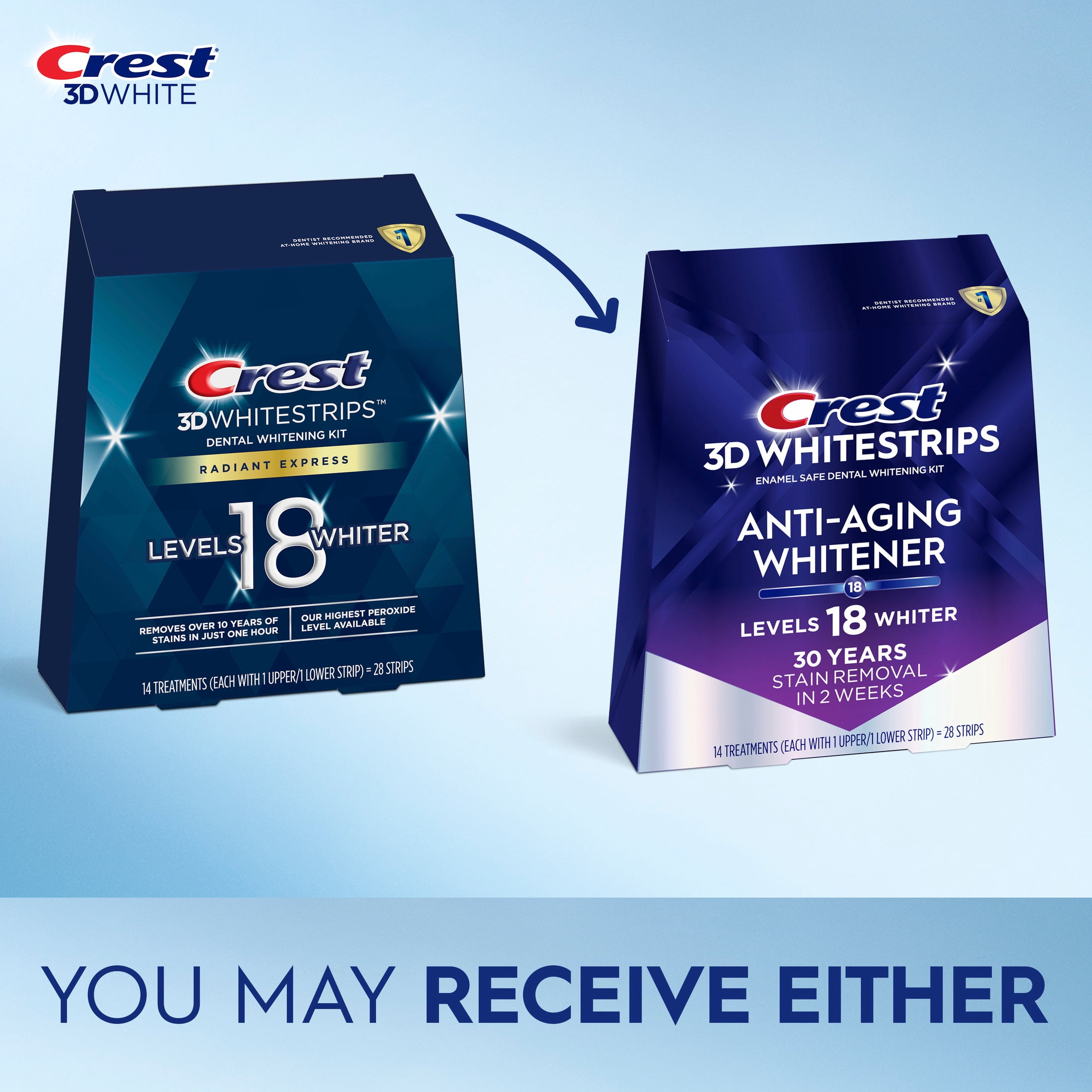 Crest Teeth Whitening Kit, 3DWhitestrips Anti‑Aging Teeth Whitening Kit, 14 Count