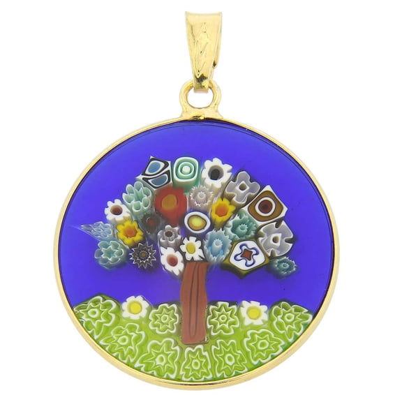 GlassOfVenice Murano Glass Millefiori Pendant "Tree of Life" in Gold-Plated Frame 7/8"