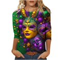 thumbnail image 3 of Feancey Big Deal Days Women's 3/4 Length Sleeve Tops Plus Size Mardi Gras Shirts for Women Novelty Mask Print Graphic Tee Crewneck Blouse 2025 Carnival Trendy Party T-shirt Multicolor XL, 3 of 6