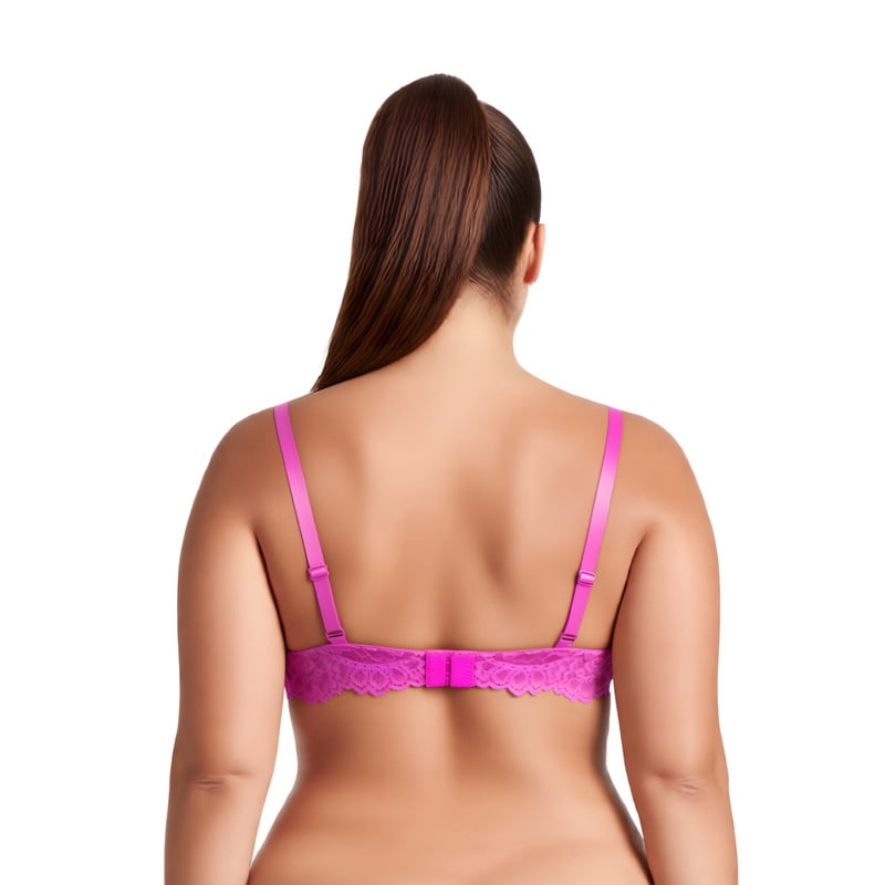 Curve Muse Women's Underwire Plus Size Push Up Add 1 and a Half Cup Lace Bras-2PK-Hot Pink,Black-46DD