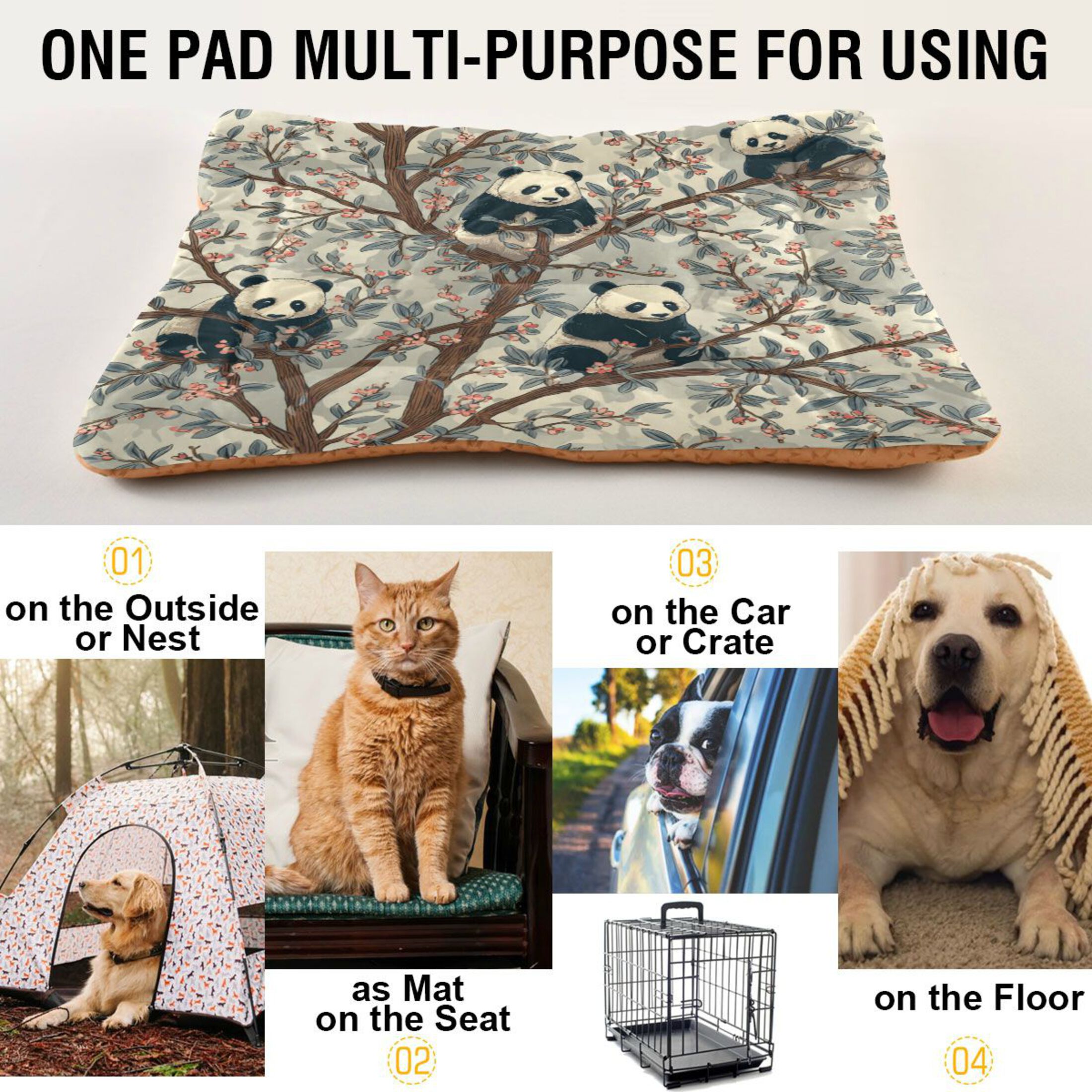 Qxltty Panda Pattern Ped Pad Wear-resistant and Hard to Bite Through Sleeping Pad for Small Medium Large Dogs Winter Pet Bed 36×24in