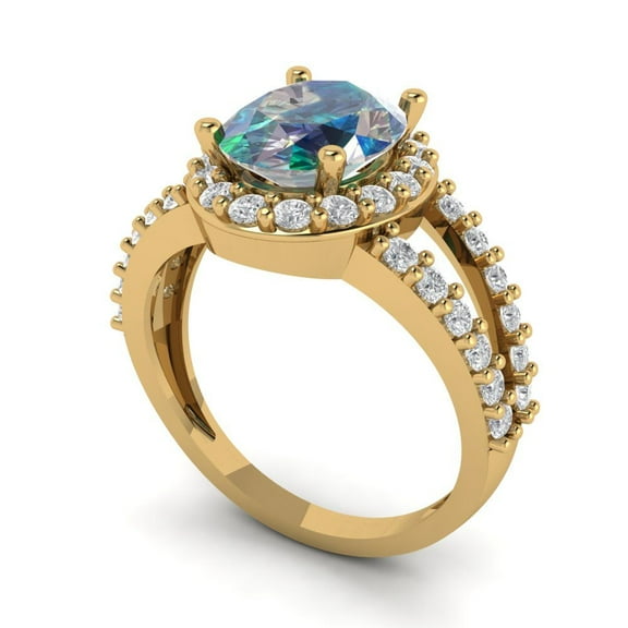 2.78ct oval cut blue moissanite 18k yellow gold halo Bridal Wedding Engagement Promise Anniversary Ring for Women size 3.75