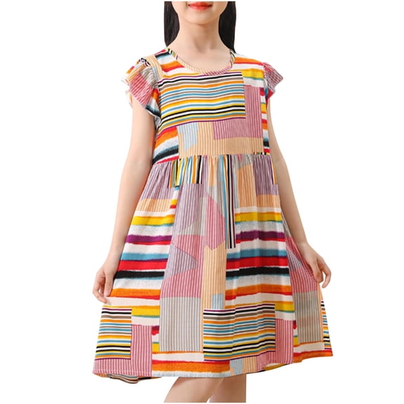 Zpanxa Girls Graphic Print Sleeveless Casual Dress, Kids Summer Sundress Multicolor 14 Years