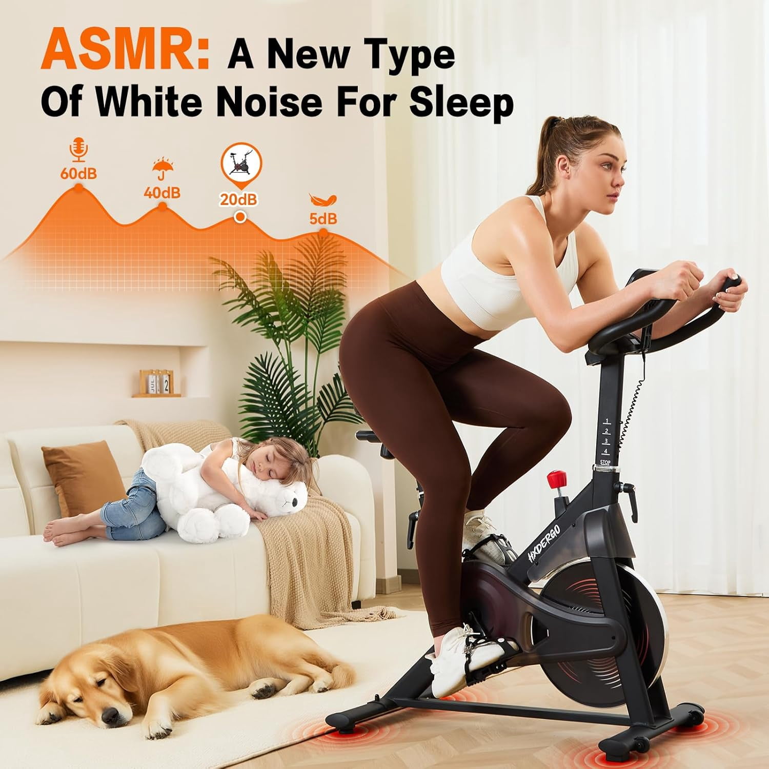 HXD-ERGO Exercise Bike Magnetic Home Stationary Bike with Free App Quiet Indoor Cycling Bike with 350lbs,with LCD Monitor Height-Adjustable Padded Seat