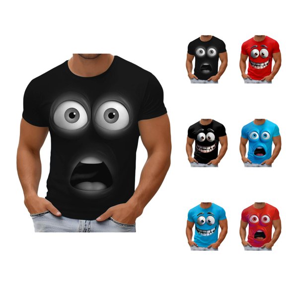 Funny Novelty 3d Emojs Graphic Tees for Men 2026 Summer Casual Short Sleeve Crewneck T Shirts