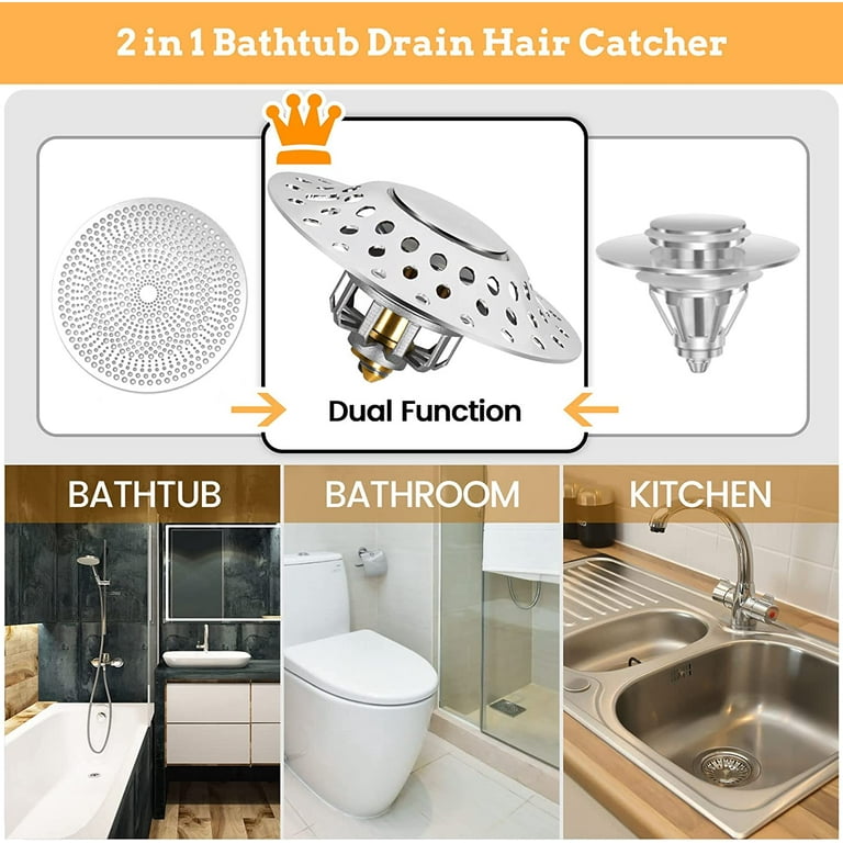  Upgraded 2 in 1 Bathtub Stopper with Drain Hair
