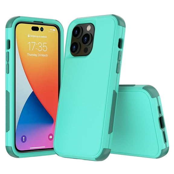 Xhy iPhone 14 Pro Case with Screen and Lens Protector Military Grade Full Body Protection 3 in 1 Shock and Drop Resistant TPU Durable Detachable for iPhone 14 Pro 6.1 inch 2022 Phone - Teal/Dark Green