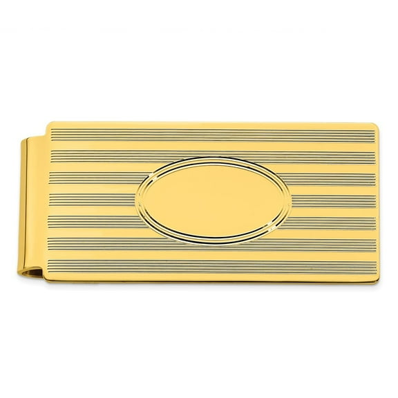 Gold Plated Solid Polished Patterned Engravable (front only) Horizontal Lines Hinged Money Clip Measures 50x23mm Wide Je