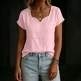 thumbnail image 4 of cocolona Linen Tops for Women Summer Solid Color V Neck Short Sleeve Shirts Dressy Casual Blouses, 4 of 6