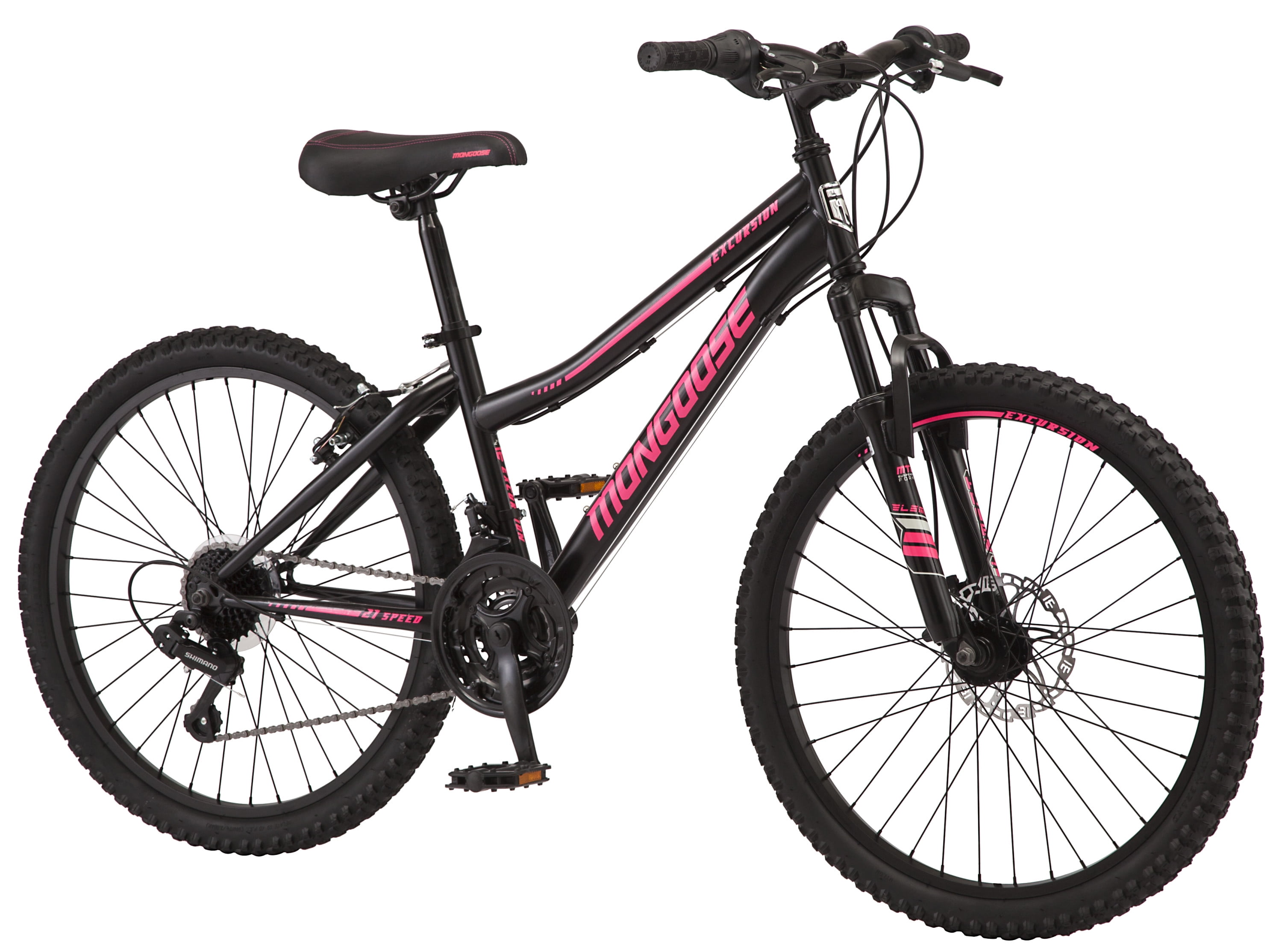 Mongoose Excursion Mountain Bike, 24inch wheel, 21 speeds, black