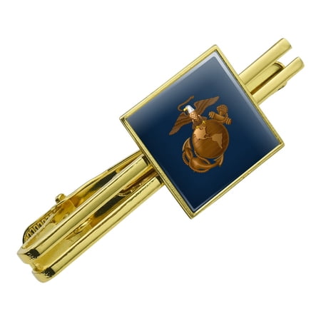 Marines USMC Eagle Globe Anchor on Blue Officially Licensed Square Tie Bar Clip Clasp Tack- Silver or Gold