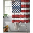thumbnail image 2 of Split Shower Curtain for Transfer Bench, Vintage American Flag Fabric Shower Curtains for Bathroom, Country Wooden USA Flag Tub Sliding Transfer Bench Waterproof Bath Curtains 72"x72", 2 of 9