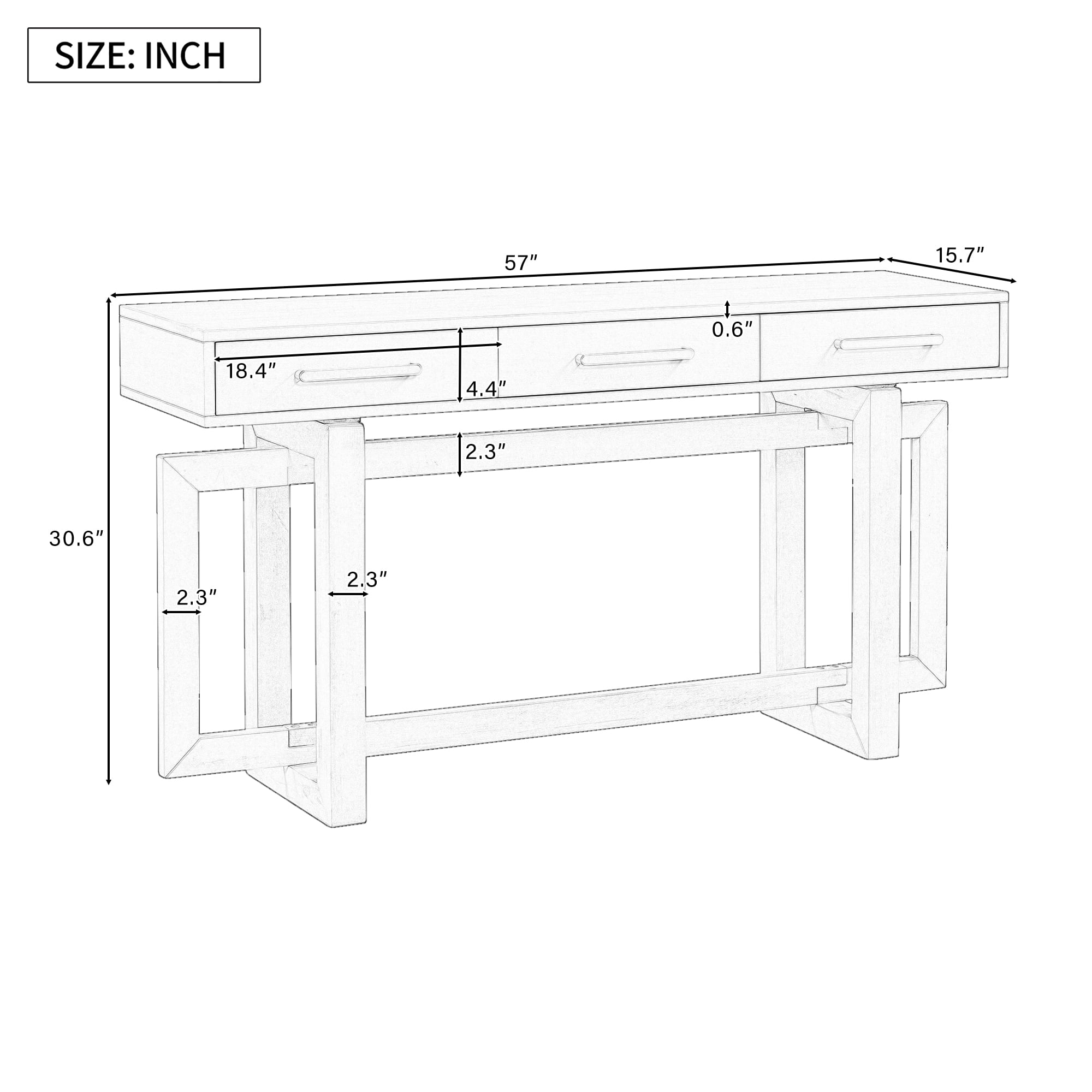 EUROCO 57" Long Console Table,Wood Sofa Table for Entryway with 3 Drawers for Living Room Hallway Foyer Office,Black