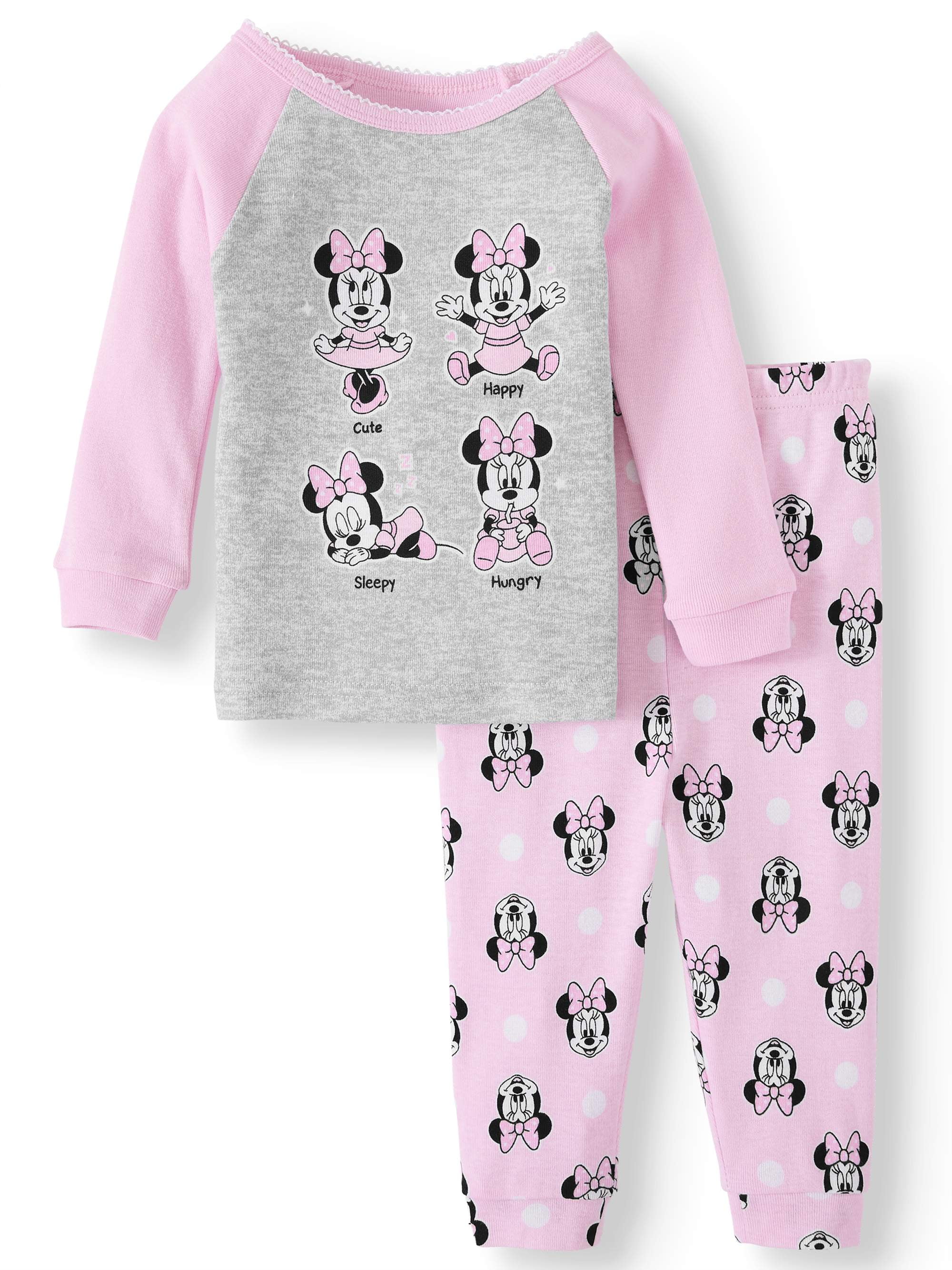 Minnie Mouse Baby Girls Long Sleeve Cotton Snug Fit Pajamas, 2Piece