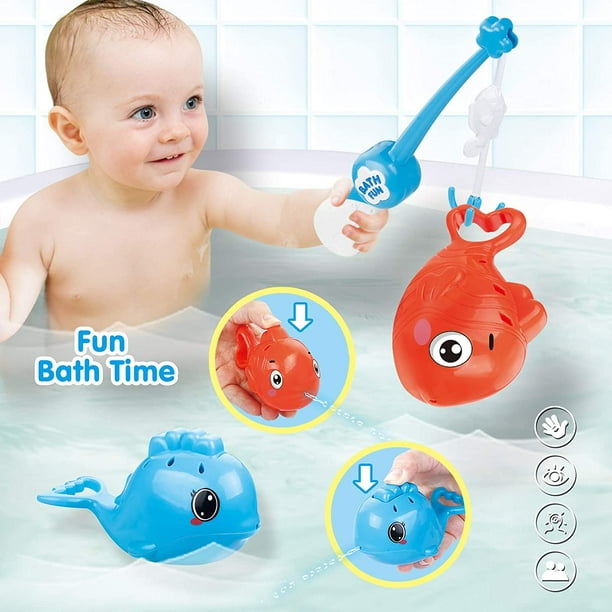 Mgfed Bath Toys Fishing Games With Fish Net Bpa Free No Mold Squirt Fishes Crab Water Table Pool Bath Time Bathtub Toy For Toddlers Baby Kids Infant G