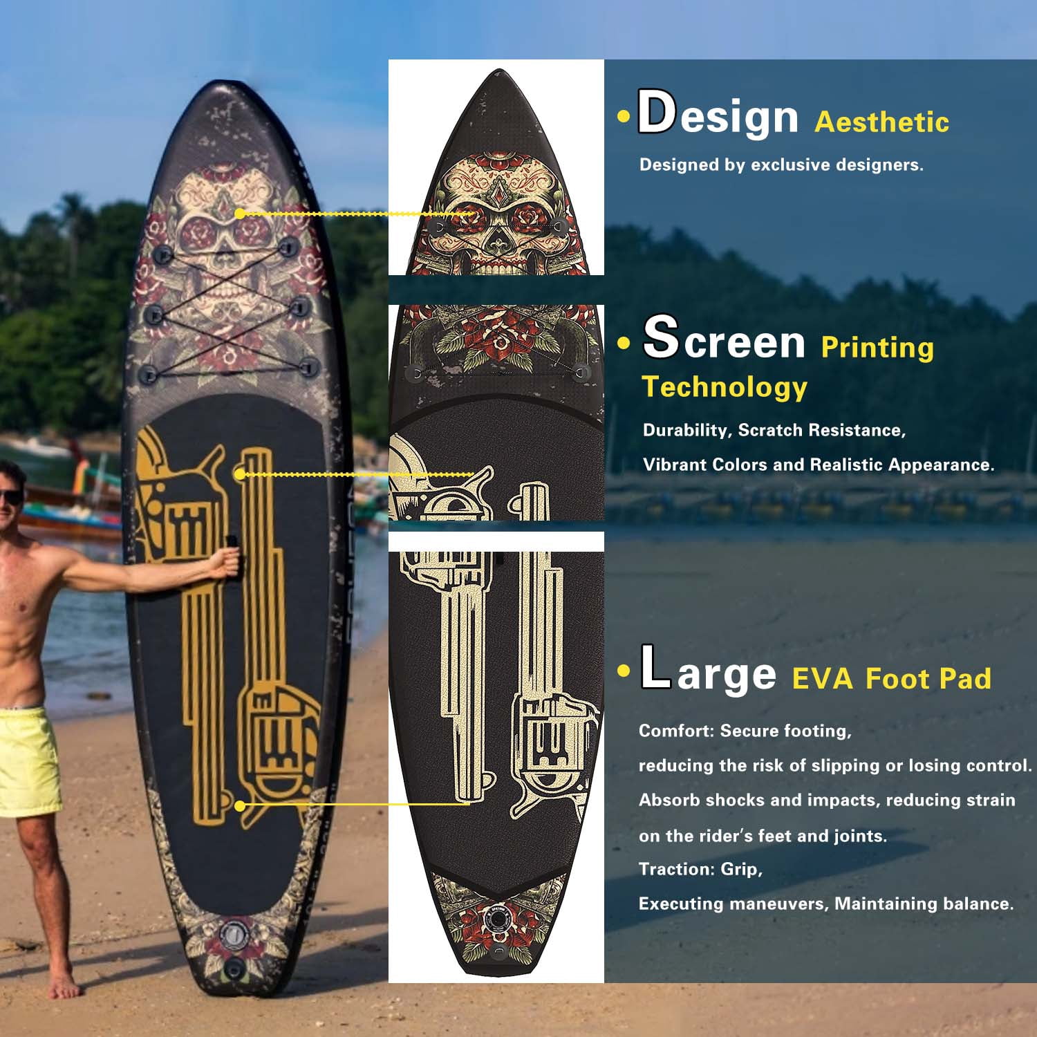 Paddle Board, 10'6" Inflatable Stand Up Paddle Board with Durable SUP Accessories, Stable Non-Slip Deck, Safety Leash Waterproof Bag for Surfing, Travel, Outdoor Enthusiasts