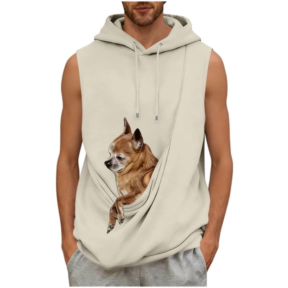 Men's Sleeveless Hoodie with Pet Pouch Pocket, Kangaroo Carrier, Drawstring Hood, Casual Pullover Sweatshirt Vest for Small Dog/Cat Outdoors