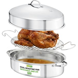 NutriChef Oval Stainless Steel Roasting Pan With Lid & Rack