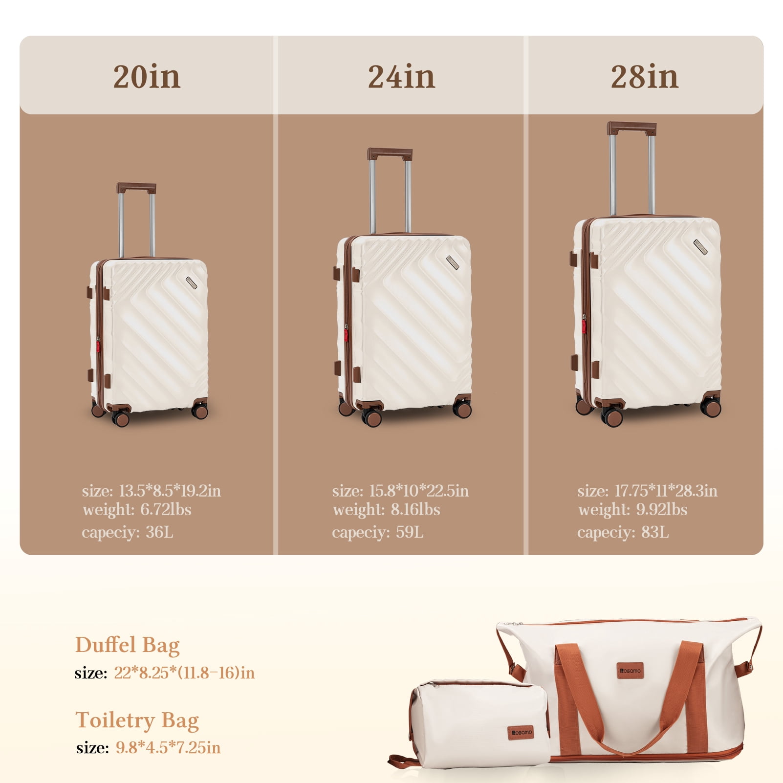 Rosamo 5 Piece 20/24/28 Inch Hardside Luggage Set, Expandable Suitcase with Spinner Wheels & TSA Lock, Carry on Luggage Set with Travel Bags