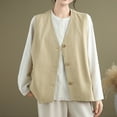 thumbnail image 6 of Htigea Womens Cotton Vest Casual Sleeveless Blazer Cardigans Lightweight Button Button Open Front Jacket Waistcoat Khaki M, 6 of 6
