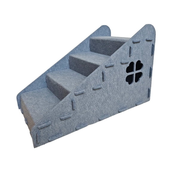 Bvdfgk Pet Stairs Four-Step Pet Staircase with Cutout Dog Steps Sturdy Furniture Stable Gray